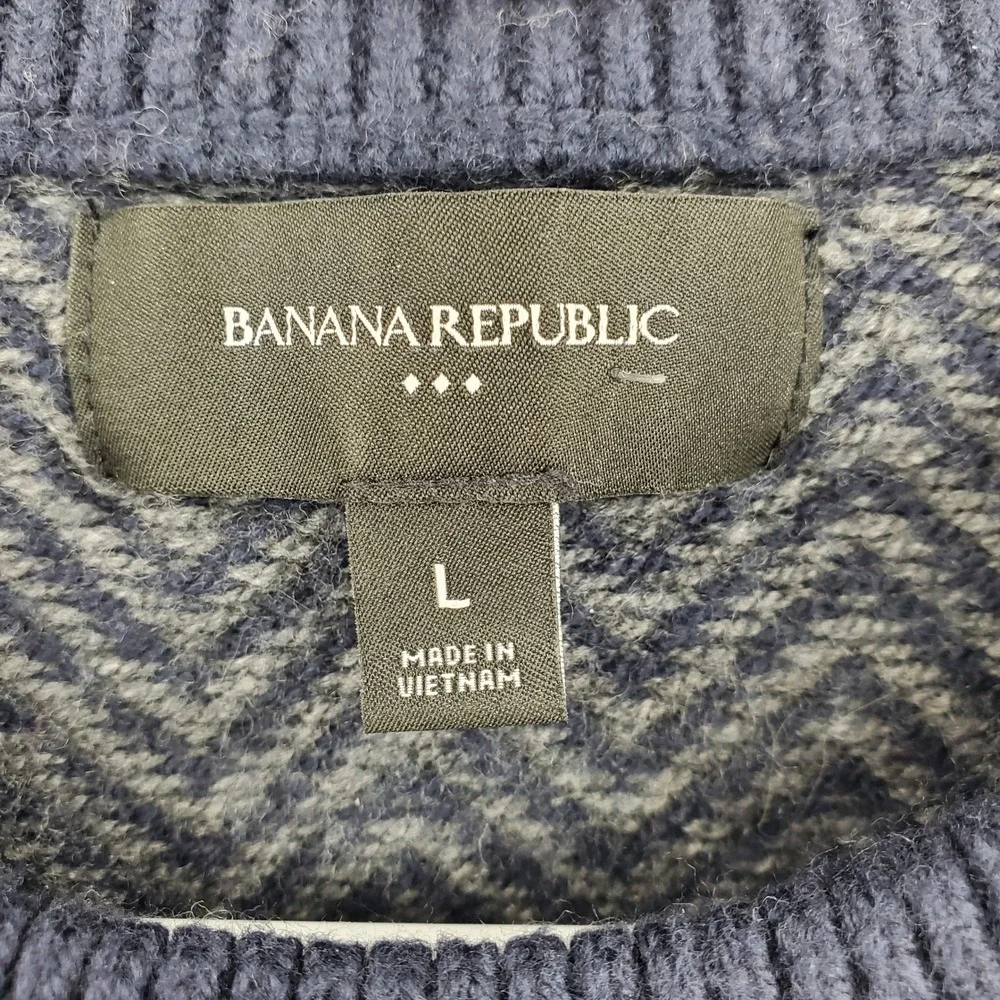 Banana Republic Men's Cozy Herringbone‎ Knit Crew Neck Sweater Blue Grey Large